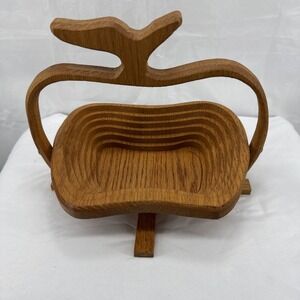 Apple Shaped Folding Collapsible Wooden‎ Basket Fruit Bowl Homemade